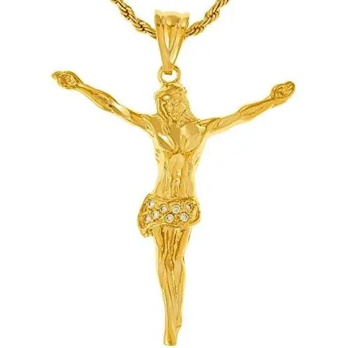 LIFETIME JEWELRY Cubic Zirconia Jesus Pendant Cross Necklace 24k Gold Plated LIFETIME JEWELRY Cubic Zirconia Jesus Pendant Cross Necklace 24k Gold Plated