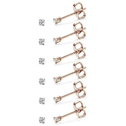 Udalyn 6-12 Pairs Tiny 2mm Stainless Steel Stud Earrings For Mens Womens CZ Round Ball Earrings Set