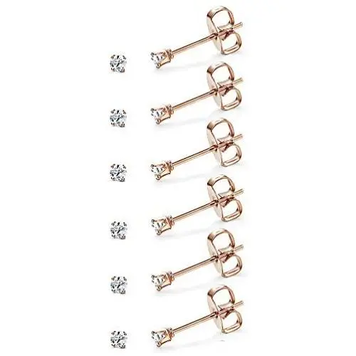 Udalyn 6-12 Pairs Tiny 2mm Stainless Steel Stud Earrings For Mens Womens CZ Round Ball Earrings Set