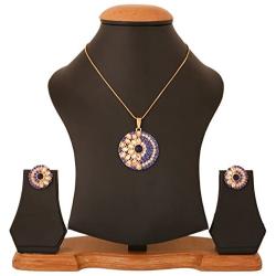 Touchstone Indian Bollywood Contemporary Stylish Designer Jewelry Pendant Set in Colorful Gold and Silver Tone for Women.