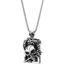 Mens Steel Vintage Rose Crack Skulls Frame Dog Tag Pendant Necklace with 30 inches Wheat Chain