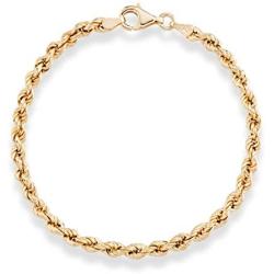 Miabella 18K Gold Over Sterling Silver 4mm Classic Rope Chain Link Bracelet for Women Men, 6.5, 7, 7.5, 8, 8.5 Inch 925 Made in Italy