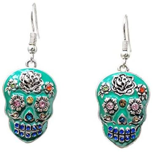 Handpainted Sugar Skull Day of the Dead Dangle French Hook Earrings