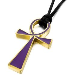 INBLUE Men,Womens Stainless Steel Pendant Necklace Black Silver Gold Two Tone Egyptian Ankh Cross -with Cord