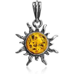 Amber Sterling Silver Small Sun Pendant
