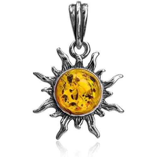 Amber Sterling Silver Small Sun Pendant