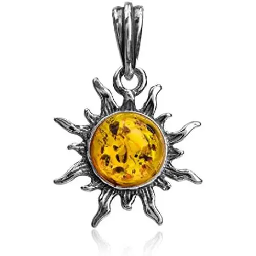 Amber Sterling Silver Small Sun Pendant Amber Sterling Silver Small Sun Pendant