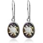 Amber Sterling Silver Cameo Rose Flower Oval Earrings