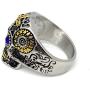 D&L Menswear Two Tone Gold & Silver Plated Stainless Steel Sugar Skull Gothic Cross Ring with Blue Rhinestone Eyes