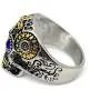 D&L Menswear Two Tone Gold & Silver Plated Stainless Steel Sugar Skull Gothic Cross Ring with Blue Rhinestone Eyes D&L Menswear Two Tone Gold & Silver Plated Stainless Steel Sugar Skull Gothic Cross Ring with Blue Rhinestone Eyes