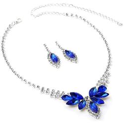 Topwholesalejewel Silver Crystal Rhinestone with Flower Pedal Stones Necklace and Dangle Matching Earrings Jewelry Set