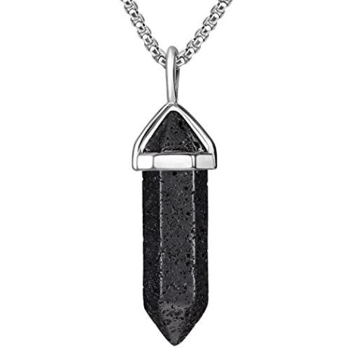BEADNOVA Gemstone Crystal Necklace for Women Healing Stone Pendant Jewelry for Men Pendulum Divination Energy Healing Hexagonal Pendent (18 Inches Stainless Steel Chain)