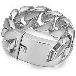 Rowin&CO Chunky Heavy 32mm Thick Stainless Steel Bracelet Mens Punk Gothic Curb Cuban Chain,9.5 inch