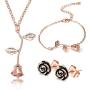 CASSIECA Rose Necklace Bracelet Stud Earrings for Women Flower Pendant Necklace Chian for Lover Friends Birthday Valentine Fashion Jewelry Set Gift