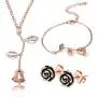CASSIECA Rose Necklace Bracelet Stud Earrings for Women Flower Pendant Necklace Chian for Lover Friends Birthday Valentine Fashion Jewelry Set Gift