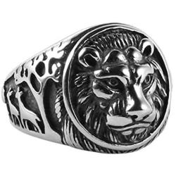 HZMAN Mens Vintage Stainless Steel Ring Lion Head Shield Biker Gold / Silver / Black