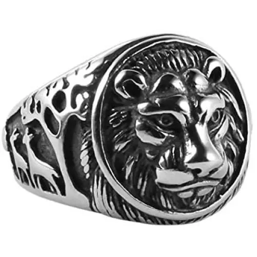 HZMAN Mens Vintage Stainless Steel Ring Lion Head Shield Biker Gold / Silver / Black HZMAN Mens Vintage Stainless Steel Ring Lion Head Shield Biker Gold / Silver / Black