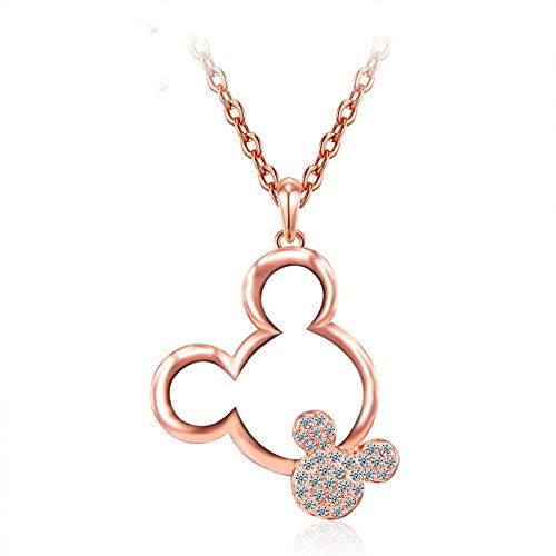 ERLUER Womens Mickey Pendant Necklaces for Women Rose Gold Platinum Plated Mouse Charm Jewelry Necklace