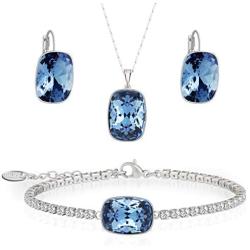 Embellished with crystail from Swarovski Jewelry Set-Blue Square Stone-Pendant Necklace-Earrings-Bracelet for Women and Girls