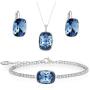 Embellished with crystail from Swarovski Jewelry Set-Blue Square Stone-Pendant Necklace-Earrings-Bracelet for Women and Girls