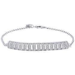 Wishrocks Round Cut White Cubic Zirconia 925 Sterling Silver Bar Fashion Bracelet