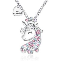 PPJew Unicorn Necklace for Girls Crystal Pendant Necklaces Unicorn Jewelry for Teens Little Girls Daughter Granddaughter Birthday Party Gift