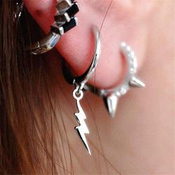 Lightning Bolt Dangle Hoop Earrings for Women Teen Girls 925 Sterling Silver with Charms Huggie Flash Dipped Drop Cartilage Clip Earrings Cute Punk Delicate Fashion Jewelry Gift Best Friend