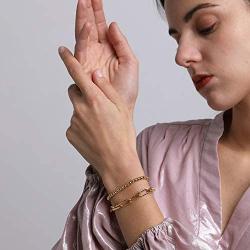 CLASSYZINT Gold Bracelets for Women 18k Gold Filled Plated Adjustable Gold Beaded Ball Paper Clip Cuban Link Chain Bracelet Chunky Layered Stackable Elastic Bracelet Set