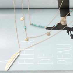 Yfe Fashion Necklace Turquoise Leaf Pendent Choker Necklace Gold Layered Necklaces for Women and Girls Boho Jewelry
