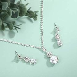 Unicra Bride Silver Bridal Tassel Necklace Earrings Set Crystal Wedding Jewelry Set Pearl Choker Necklace for Women and Girls (3 piece set - 2 earrings and 1 necklace)(NK072-2)