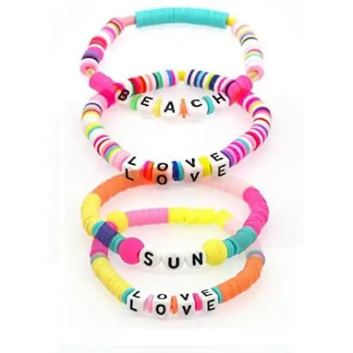 4 Pcs Bohemian Sufer Letter Evil Eye Heishi Bead Stretch Bracelets Colorful Vinyl Disc Beaded Bangle Lovely Starkable Alphabet Beach Love Jewelry 4 Pcs Bohemian Sufer Letter Evil Eye Heishi Bead Stretch Bracelets Colorful Vinyl Disc Beaded Bangle Lovely Starkable Alphabet Beach Love Jewelry