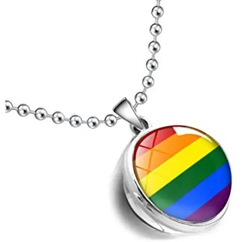 CENWA LGBT Gay Pride Rainbow Time Gemstone Double-Sided Glass Ball Pendant Necklace LGBT Lesbian Jewelry
