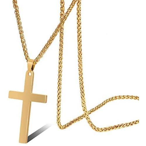 Cross Necklace for Men, Stainless Steel Cross Pendant Necklaces，18-32 inches Chain Silver Gold Black Cross Necklace