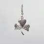St. Patricks Day Irish Shamrock Dangle Earrings Green Enamel on Silver Finish Pewter