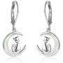 YFN Sterling Silver Unicorn Earrings, Cat Moon Opal Earrings Cat Lovers Gift, Owl Gifts Drop Leverback Earrings for Women
