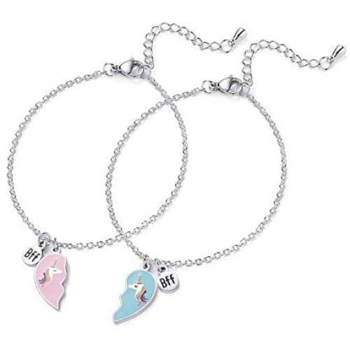 2pcs Best Friend Unicorn Bracelet BFF Heart Jewelry Christmas Birthday Gift for Friends or Sister