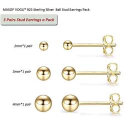 Sterling Silver Tiny Round Ball Stud Earrings for Women Girls Men- 3 Pairs Hypoallergenic Small Dot Studs Earrings Pack Cartilage Tragus Helix Earrings (2mm 3mm 4mm)