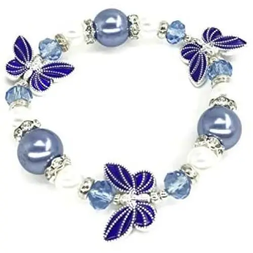 Butterfly Bracelet - Butterfly Jewelry Gift For Women Teen Girls With Rhinestone Beads - Butterfly Lovers Valentine Gift - Blue White Beaded Stretch Bracelet Bangle In Gift Pouch Butterfly Bracelet - Butterfly Jewelry Gift For Women Teen Girls With Rhinestone Beads - Butterfly Lovers Valentine Gift - Blue White Beaded Stretch Bracelet Bangle In Gift Pouch