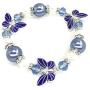 Butterfly Bracelet - Butterfly Jewelry Gift For Women Teen Girls With Rhinestone Beads - Butterfly Lovers Valentine Gift - Blue White Beaded Stretch Bracelet Bangle In Gift Pouch