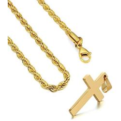 FZTN Jewelry Gold Necklace for Men & Women/Round Box Chain or Rope Chain with Cross Pendant Prayer Necklace/Love Heart Pendant Necklace / 20''-24'' Link Chain