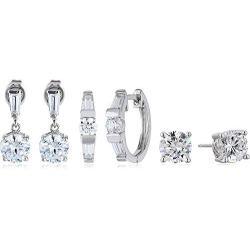 18K Yellow Gold or Rhodium Plated 925 Sterling Silver Cubic Zirconia Stud Earrings, Drop Earrings and Hoop Earrings Jewelry Set