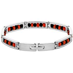 In Season Jewelry Stainless Steel Link Wristband Evil Protection Beaded Elegua Bracelet 8''