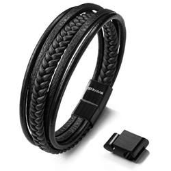 SERASAR | Premium Leather Bracelet for Men in Black & Brown | Various Lengths | Magnetic Stainless Steel Clasp | Exclusive Jewellery Box | Great Gift Idea for Men
