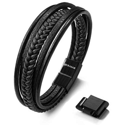 SERASAR | Premium Leather Bracelet for Men in Black & Brown | Various Lengths | Magnetic Stainless Steel Clasp | Exclusive Jewellery Box | Great Gift Idea for Men