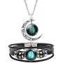 HUASAI 12 Twelve Constellations Hand Woven Leather Bracelet and Moon Pendant Necklace Zodiac Sign Jewelry Set HUASAI 12 Twelve Constellations Hand Woven Leather Bracelet and Moon Pendant Necklace Zodiac Sign Jewelry Set