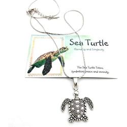 Smiling Wisdom - Sea Turtle Totem Animal Girls Necklace Gift Set - Totem Spirit Animal Guide Turtle Necklace, Turtle Card - Gifts for Girls,Tween, Teen, Woman - Antique Silver