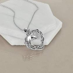 Unicorn Necklace for Women Sterling Silver Love Heart Horse Pendant Necklace Celtic Knot Irish Christmas Jewelry Gifts