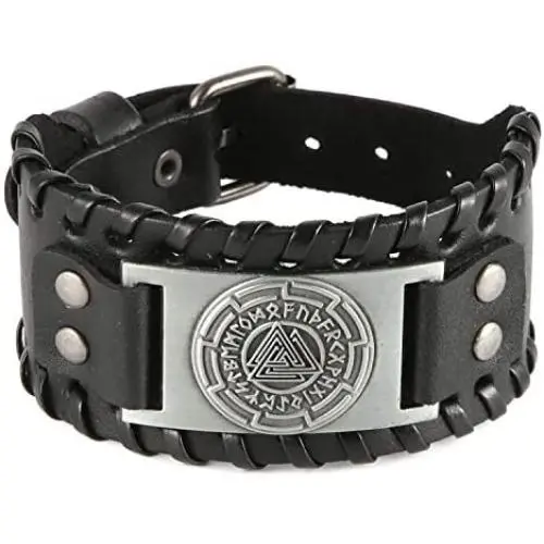 HZMAN Viking Punk Bike Leather Cuff Bracelet Rock Leather Wristband Adjustable Nordic Rune Vintage Bracelet for Men HZMAN Viking Punk Bike Leather Cuff Bracelet Rock Leather Wristband Adjustable Nordic Rune Vintage Bracelet for Men