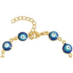 EDFORCE Stainless Steel Womens Charm Bracelet Enamel Evil Eye Protection Link Chain Adjustable, 7''+1'' Extender