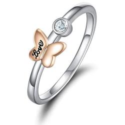 Butterfly Rings for Women Sterling Silver Thin Band Love Promise CZ Ring Butterfly Jewelry Anniversary Wedding Birthday Gift for Her Teen Girls Lover